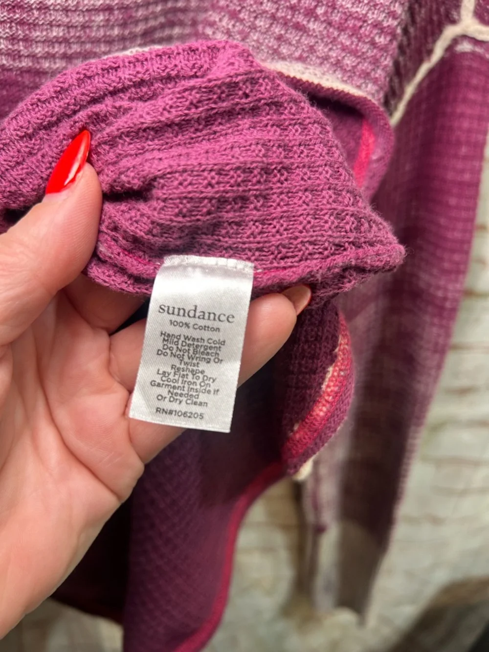 Sundance Gentry Waffle Knit Henley Thermal Top Size Small Mineral Washed Magenta - Picture 5 of 6